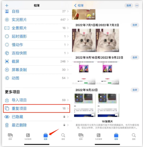 信阳苹果手机维修分享iOS 16 中相册重复项目功能使用方法 